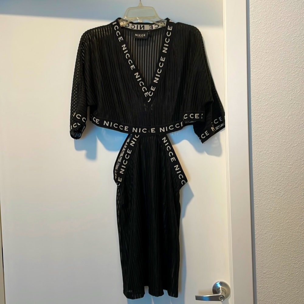 Nicce London Maxi Kimono In Mesh With Logo Tape Detail